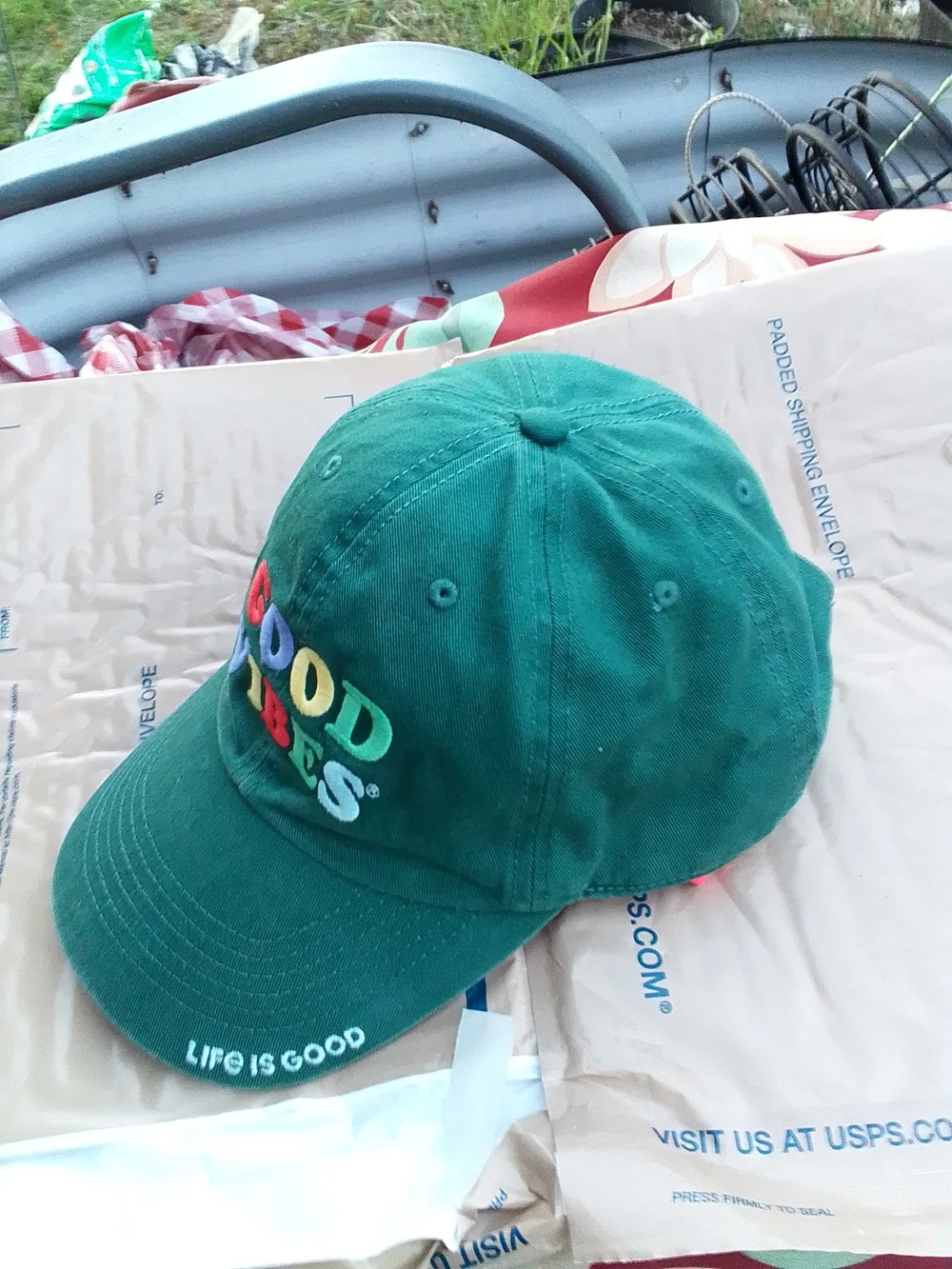 Life Is Good Green "Good Vibes" Embroidered Baseball Cap - Picture 2 of 3